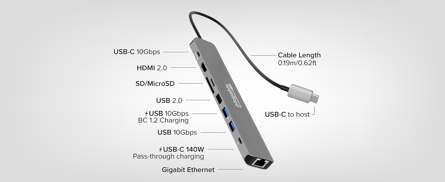 USB C multiport adapter with pass through charging and usb ports