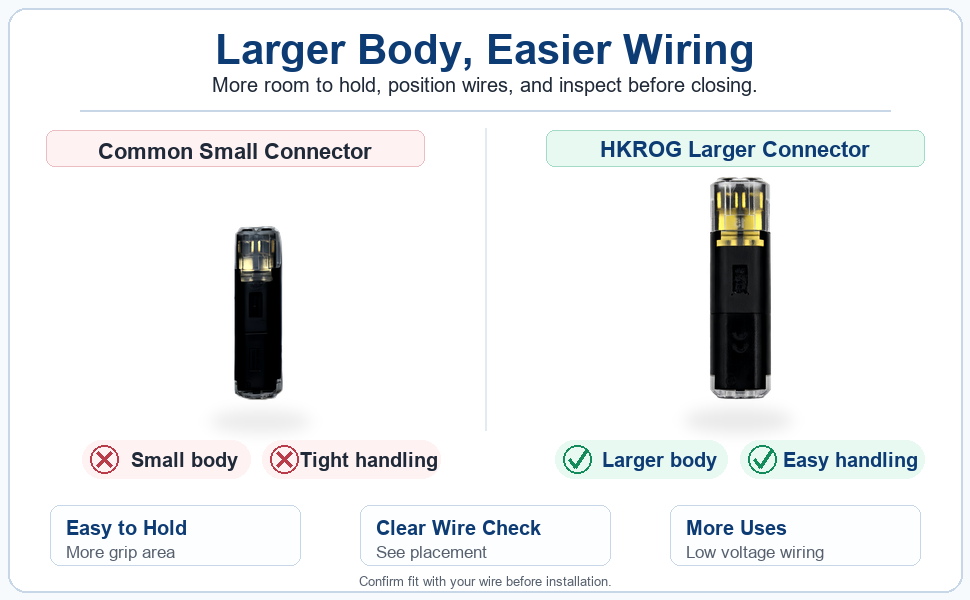 common small connector compared with HKROG larger 2 wire quick disconnect connector