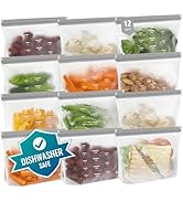 Dishwasher Safe Reusable Storage Bags Stand Up - BPA Free Reusable Sandwich Bags - Leakproof Gall...