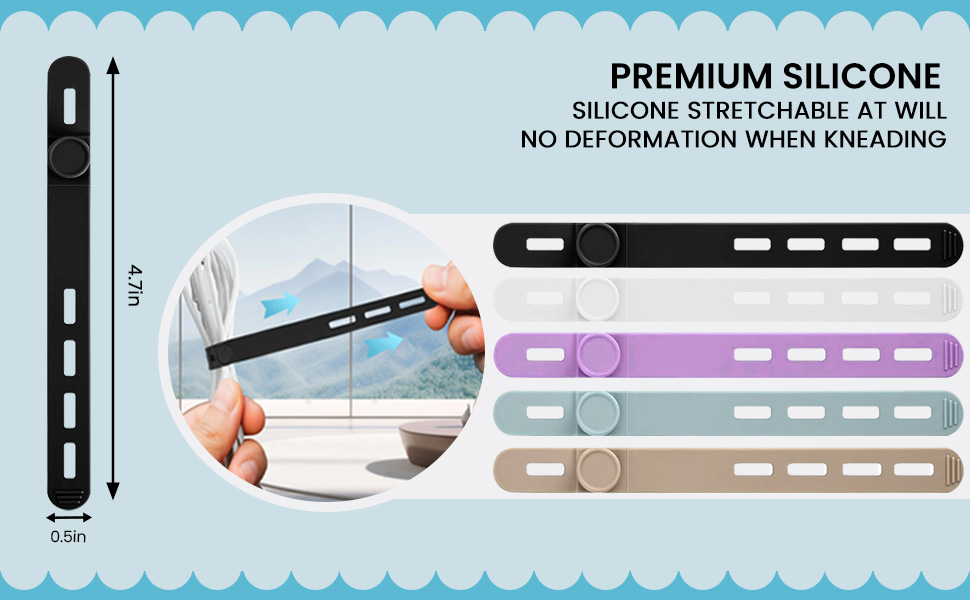 silicone organizer tie is 5.1x0.47in long and can easily handle multiple cables or larger cables