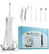 Dog Tooth Brushing Kit, 3 in 1 Dog Electric Toothbrush with Water Flosser, Dog Teeth Cleaning Too...
