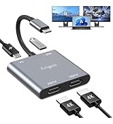 (4 in 1) USB C to Dual Hdmi Adapter for 2 Monitors, 100W PD, USB 3.0 (MST is not Support on MacOS...