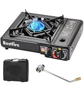 BESTFIRE Portable Dual Fuel Camping Stove - 10,000 BTU Butane and Propane Stove with Adapter &amp; Ca...