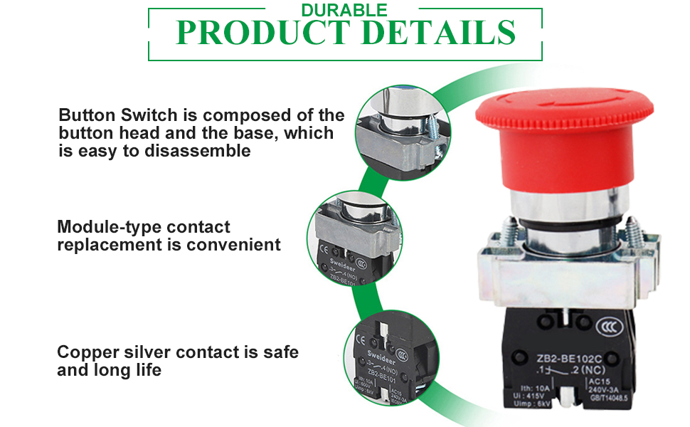 red signal emergency stop switch emergency switches 660v 10a emergency stop push button switch self
