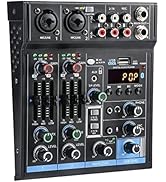 Jindaaudio 4 Channel mixer, DJ Mixer Board with Bluetooth and Usb, Audio Sound Card with Interfac...