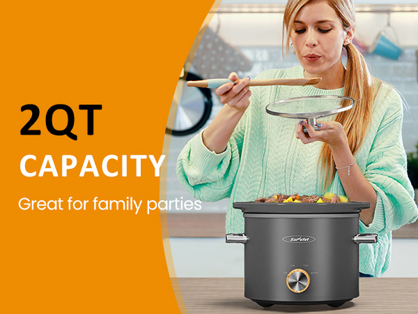 2 Quart Slow Cooker, Small Slow Cooker with Removable Ceramic Pot
