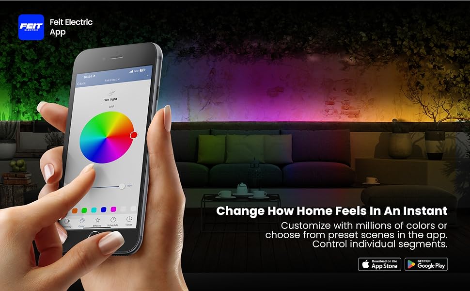 Feit Electric app controlling the color of the outdoor Smart Neon Flex Light.