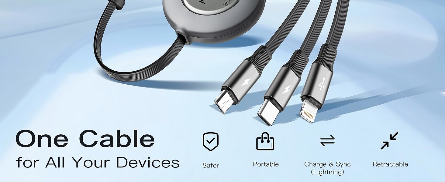 3 in 2 iphone charging cable usbc retractable charging cord 10 foot micro usb cable iphone charger