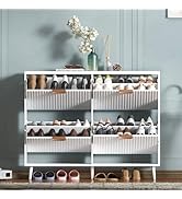 QIVOMIX Shoe Cabinet Storage,Modern Freestanding Organizer with 4 Flip Drawers,Narrow Shoe Rack C...
