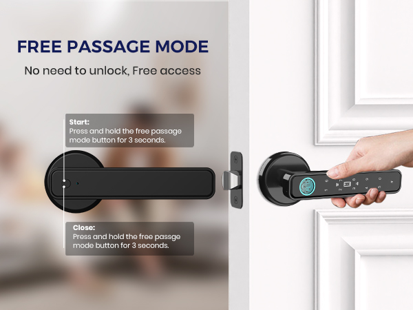 ingerprint door lock front door with free passage mode; coded door lock for interior doors;