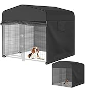 Wnanan Outdoor Dog Kennel Cover Black for 4'Dx4'W 600D Waterproof and Durable Dog Crate Cover wit...