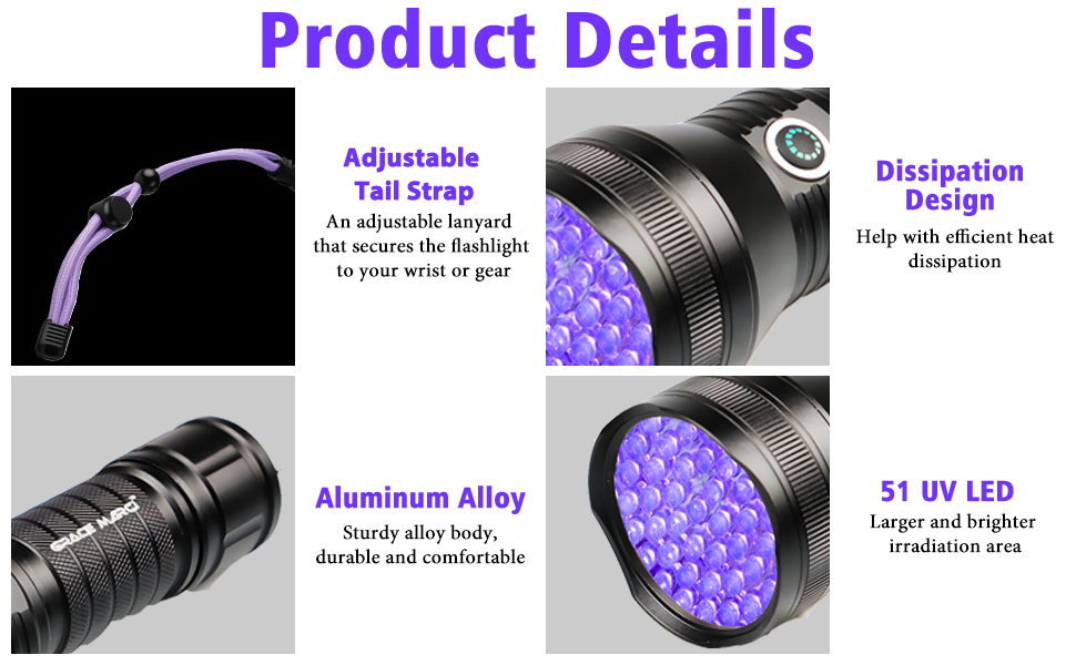 51 led uv flashlight rechargeable