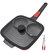 Bobikuke Fried Egg Pan, 10” Divided Grill Pan with Lid, 3 Section Egg Skillet with Detachable Han...