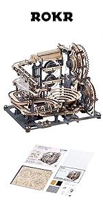 ROKR 3D Wooden Puzzles Marble Run Set - Mechanical Model Kit for Adults DIY Roller Coaster Toys Gift...