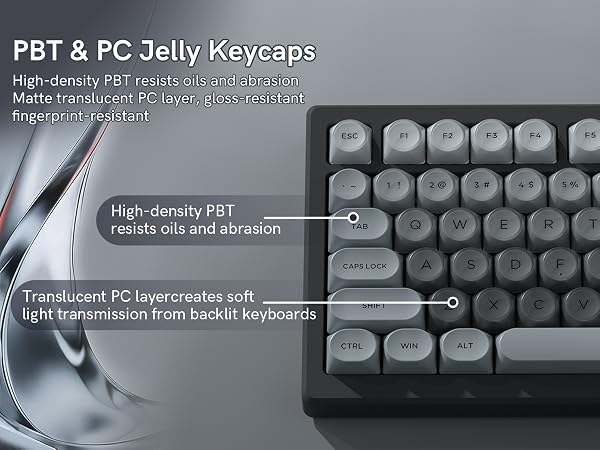 Premium PBT + PC 129-key keycaps, soft translucent finish