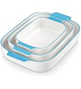 MALACASA Casserole Dishes for Oven, Ceramic Baking Dishes Set of 3, Rectangular Lasagna Pan Deep ...