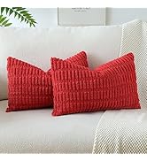 OTOSTAR Pack of 2 Soft Corduroy Decorative Throw Pillow Covers 16 x 24 Inch Boho Striped Pillow C...