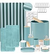 IMAVO Blue Bathroom Set,26Pcs Bathroom Accessories Set with Waverg Shower Curtain,Rugs,Trash Can,...