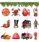 24Pcs Christmas Tree Ornaments with Ropes, Firefighter Uniform Truck Hydrant Extinguisher Fire De...