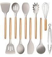 E-far Silicone Cooking Utensils Set, 10-Piece Heat Resistant Kitchen Utensils Set with Wooden Han...