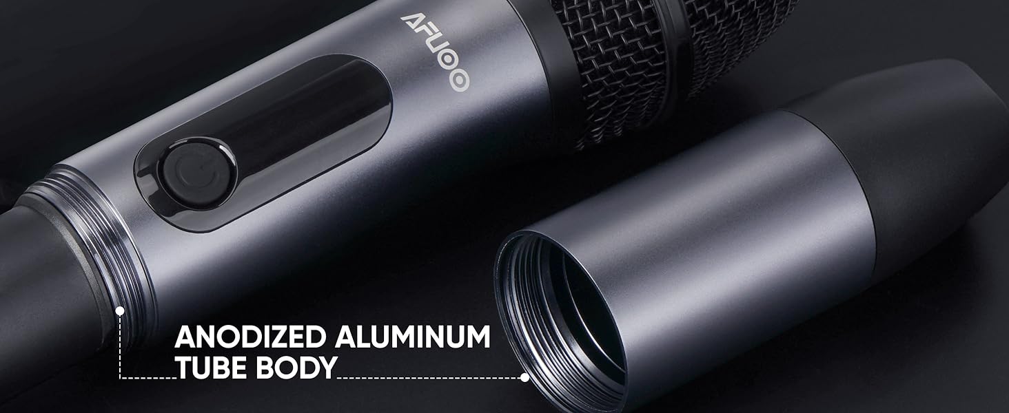 Handheld UHF Metal Cordless Microphone 2 Pack for Karaoke Machines, All Aluminum Body and Micro Arc