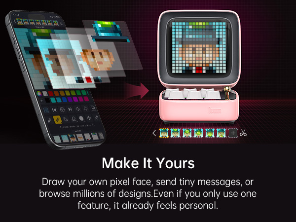 cute speaker with diy pixel art