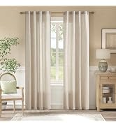 jinchan Linen Curtains 84 Inch Taupe Grey Stripe on Beige Back Tab 2 Panels | Curtains For Living...