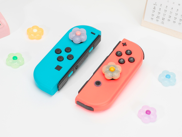Cute Switch Joycon Thumb Grip Caps, Kawaii 3D Glitter Shinny Flower Joystick Button Cover