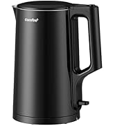COMFEE' 1.7L Double Wall Electric Tea Kettle and Kettle Water Boiler, 100% Stainless Steel Interi...