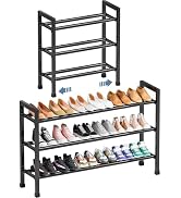 Mavivegue 19“- 43” Adjustable Shoe Rack, 3 Adjustable Length, 3 Tier Expandable Shoe Rack for Clo...