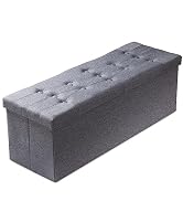 PRANDOM Jumbo Ottoman with Storage [1-Pack] Linen Folding Small Square Foot Stool with Lid for Li...