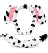Tedercle 2 Pieces Dalmatian Dog Costume Accessories – Black and White Dog Ears Headband and Tail ...