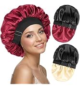2PCS Silk Bonnet &amp; Satin Bonnet for Sleeping Women - Double Layer Adjustable Hair Bonnet Sleep Ca...