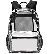 abshoo Heavy Duty Clear Backpack For School Approved Transparent Clear Bookbag (Black)