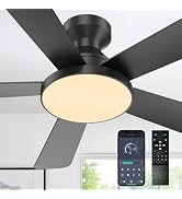 Kunywooe Ceiling Fans with Lights, 46" Low Profile Ceiling Fan with Light, Remote/App Control, Fl...