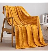 MIULEE Fleece Throw Blanket for Couch 300GSM Super Soft Lightweight Plush Striped Blanket, Mustar...