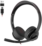 USB Headset with Microphone for PC/Laptop, Wired Headphones with Noise Cancelling Mic, USB C & US...