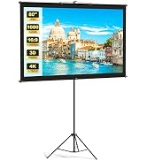 Projector Screen with Tripod Stand, Indoor Movie Screen, 80 in Portable Projection Screen, 16:9, ...