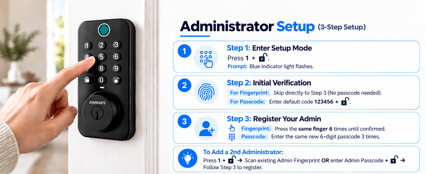 programmable smart door lock initial administrator passcode registration
