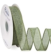 Ribbli Sage Green Burlap Wired Ribbon, 1” Inch x Continuous 20 Yard, Spring Moss Wired Ribbon for...