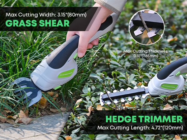 cordless grass shears and a handheld hedge trimmer