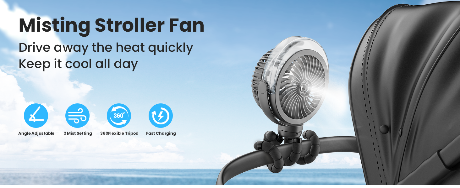 Misting stroller fan