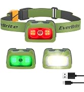 EverBrite Rechargeable Headlamp 350 Lumens, Red Green White Light &amp; Tail Light, 7 Modes with Memo...