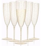 WDF 36-Pack Plastic Champagne Flutes - Gold Glitter Champagne Glasses Disposable - Perfect for We...