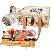 Hap Tim Wicker Picnic Basket for 2 with Mini Folding Wine Picnic Table &amp; Large Insulated Cooler B...