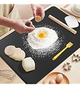 Silicone Baking Mat 24" x 16", Extra Thick Dough Rolling Mat with Measurements and Edge Heighteni...