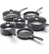 Induction Cookware Pots and Pans Set 10 Piece, BEZIA Dishwasher Safe Nonstick Cooking Pans, Stay-...