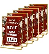 Acrylic Sign Holder 8.5x11 Clear Sign Holder, 6 Packs Double Sided Flyer Holder, Gold Picture Fra...