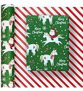 ZDSPIDE Christmas Wrapping Paper - 17 in x 32.8 ft Reversible Holiday Wrapping Paper with Unicorn...