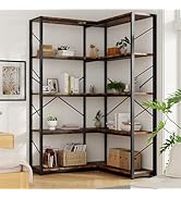 Shintenchi 5 Tier Corner Bookshelf,L Shaped Bookcase,Large Etagere Bookcase,Corner Shelf Display ...